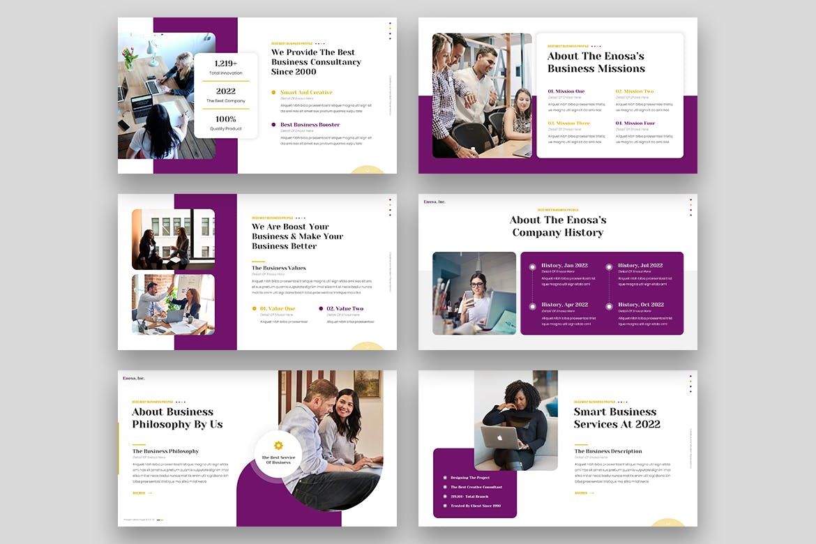 企业文化介绍PPT创意模板 Enosa – Business Powerpoint 幻灯图表 sucaiwan.com