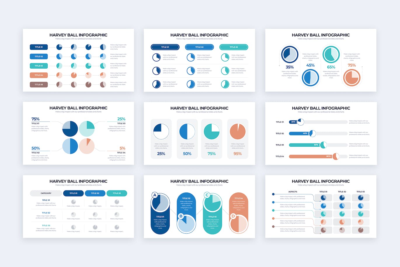 圆形百分比信息图表矢量模板 Business Harvey Ball Illustrator Infographics 幻灯图表 sucaiwan.com