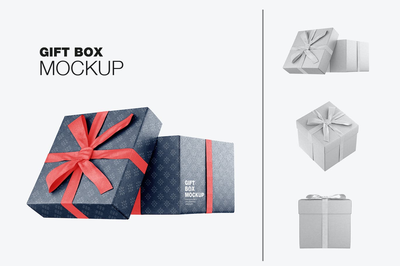 光泽蝴蝶结礼品盒设计样机 Set Glossy Gift Box Mockup 样机素材 sucaiwan.com