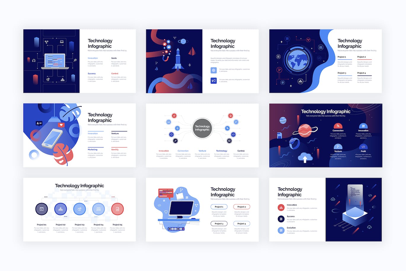 网络科技信息图表矢量模板 Business Technology Illustrator Infographics 幻灯图表 sucaiwan.com