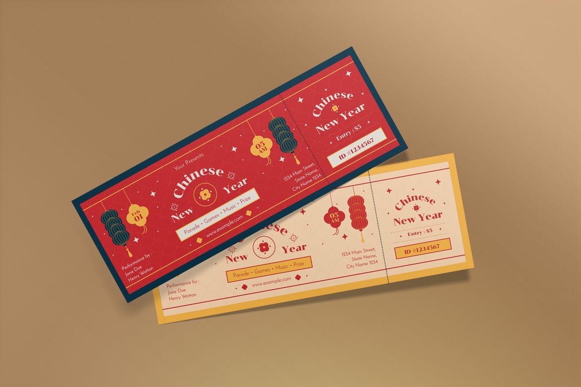 中国农历新年门票设计模板 Chinese Lunar New Year Ticket 设计素材 sucaiwan.com