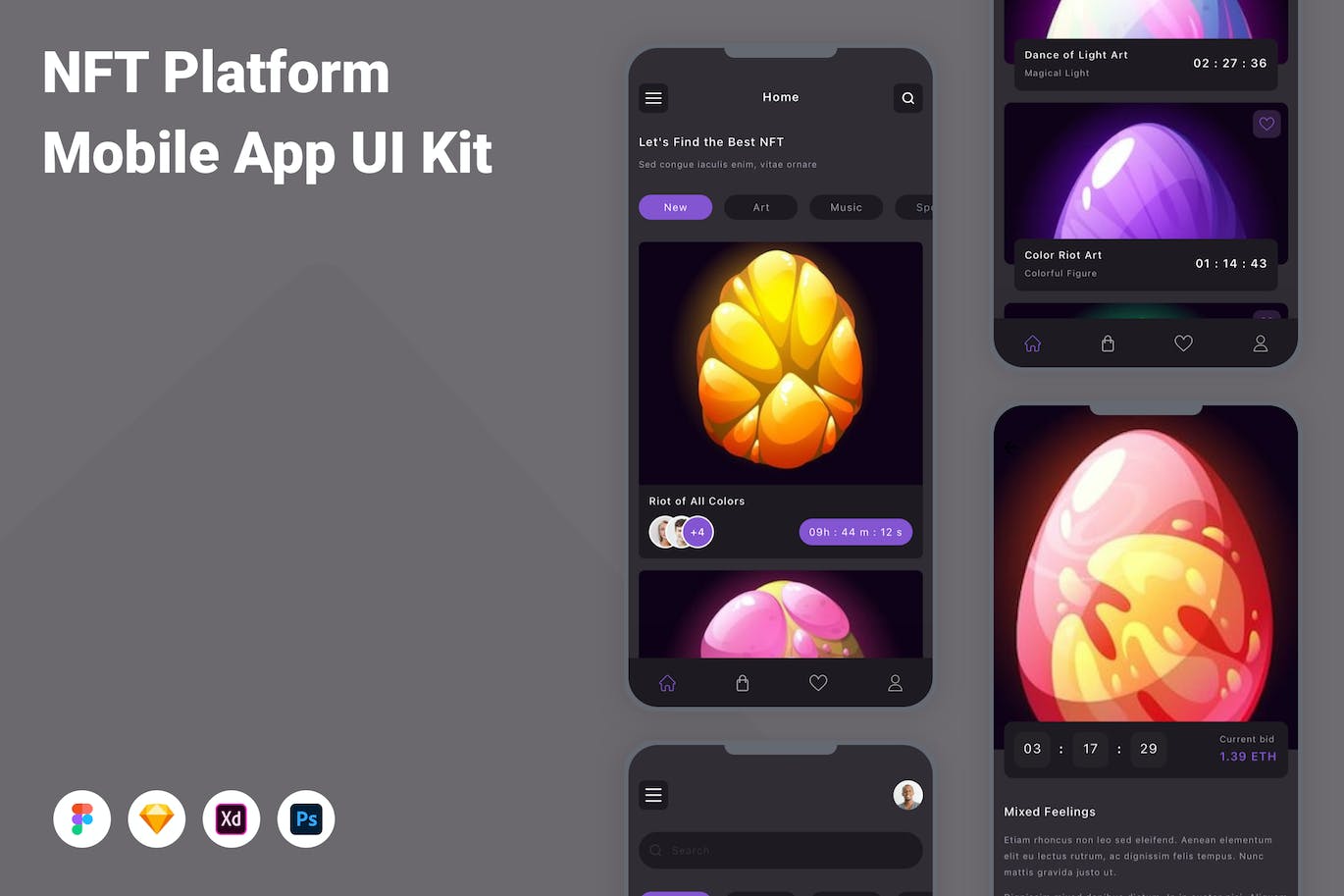 NFT平台移动应用程序App设计UI模板 NFT Platform Mobile App UI Kit APP UI sucaiwan.com