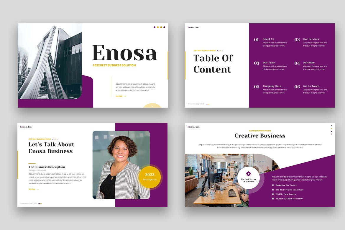 企业文化介绍PPT创意模板 Enosa – Business Powerpoint 幻灯图表 sucaiwan.com