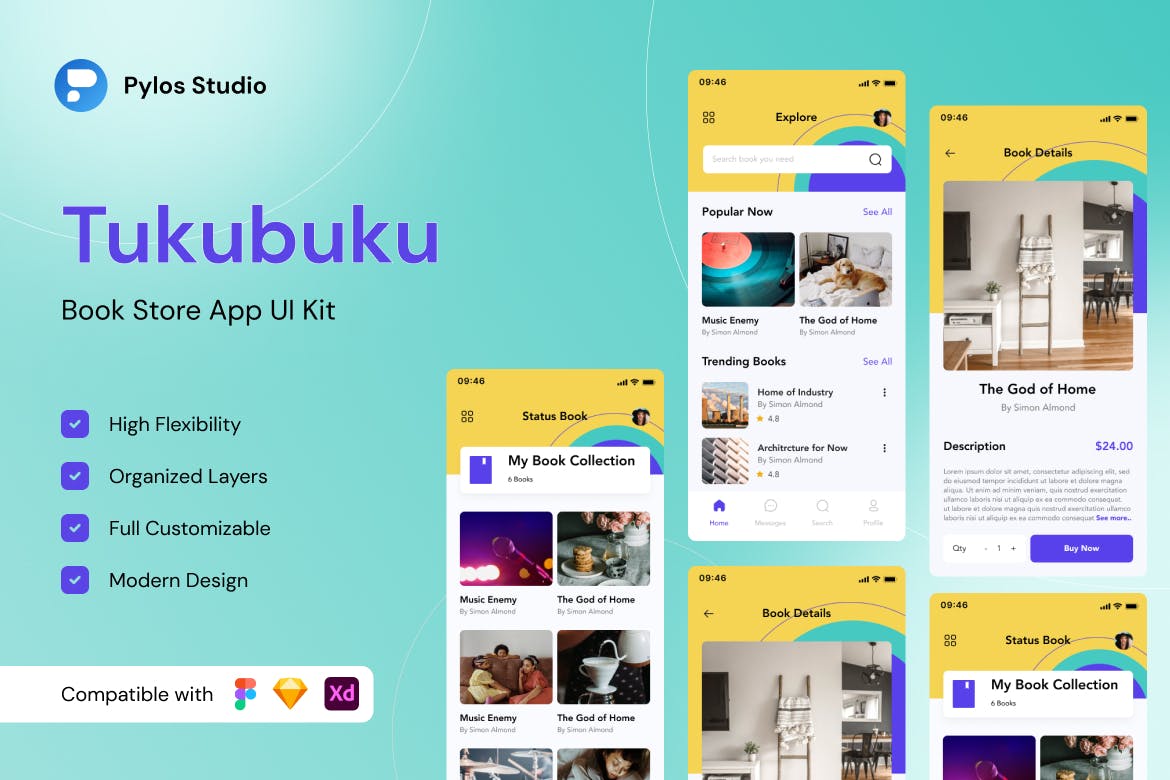电子书店App移动应用程序UI套件 Tukubuku – Book Store Mobile App UI Kits APP UI sucaiwan.com