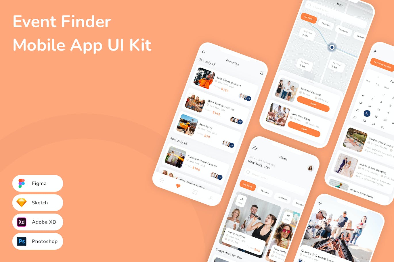 活动查找App应用程序UI设计模板套件 Event Finder Mobile App UI Kit APP UI sucaiwan.com