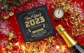 新年快乐海报&邀请卡样机 Happy New Year Flyer or Invitation Mockup
