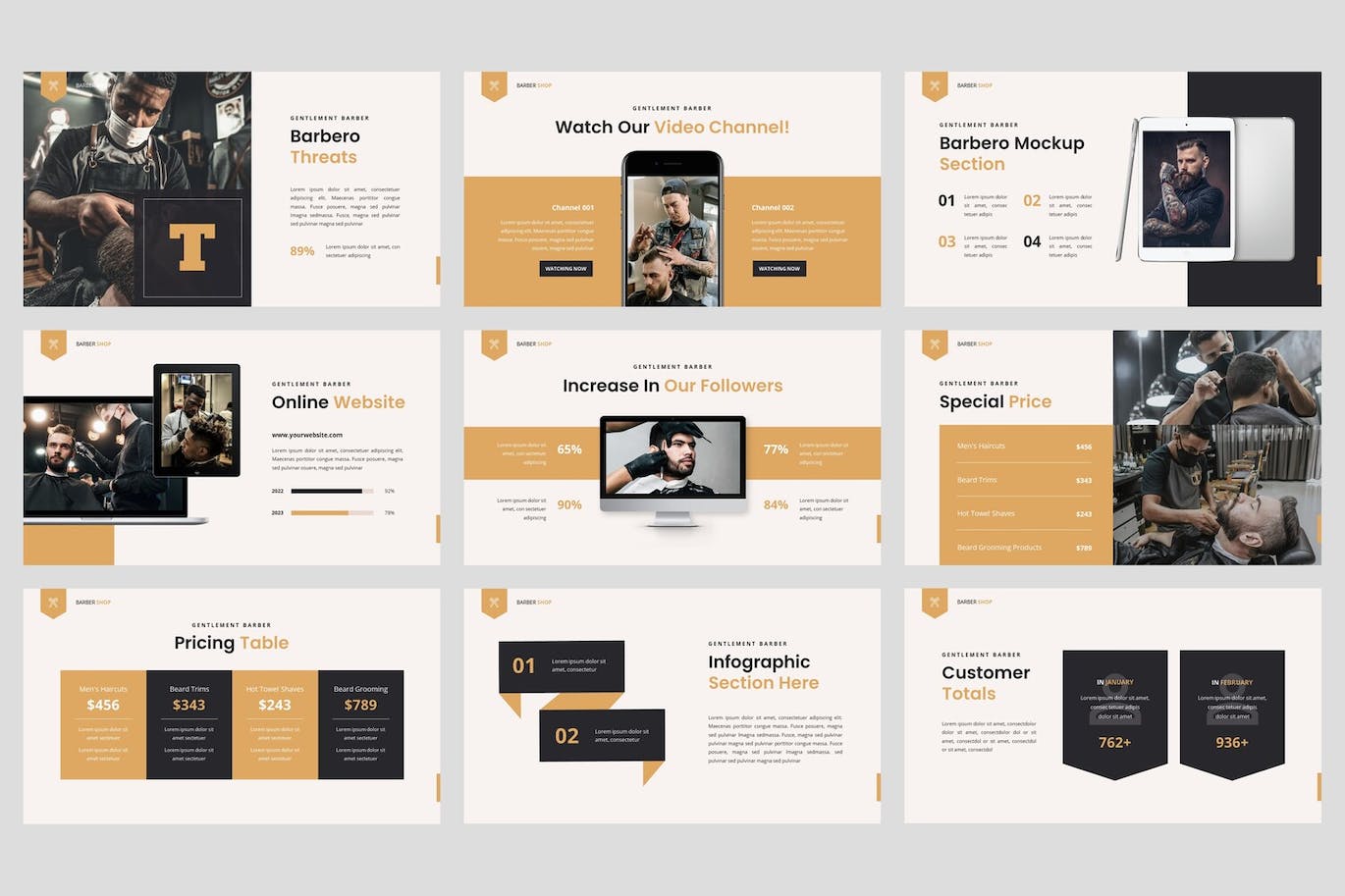 理发店和理发师Powerpoint幻灯片模板 Barbero – Barbershop Powerpoint Template 幻灯图表 sucaiwan.com