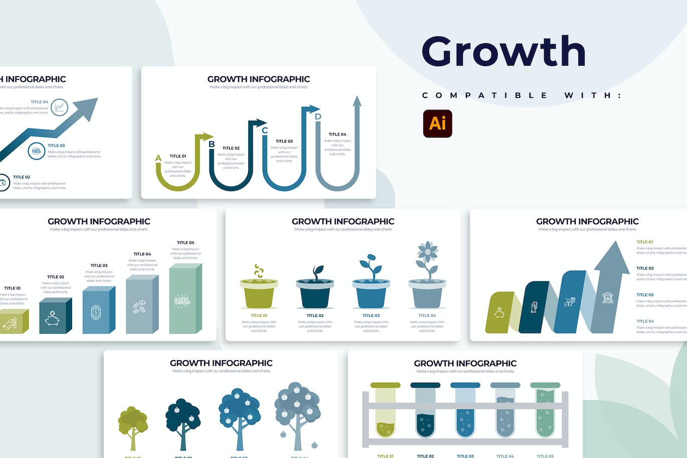 数据增长信息图表矢量模板 Business Growth Illustrator Infographics 幻灯图表 sucaiwan.com