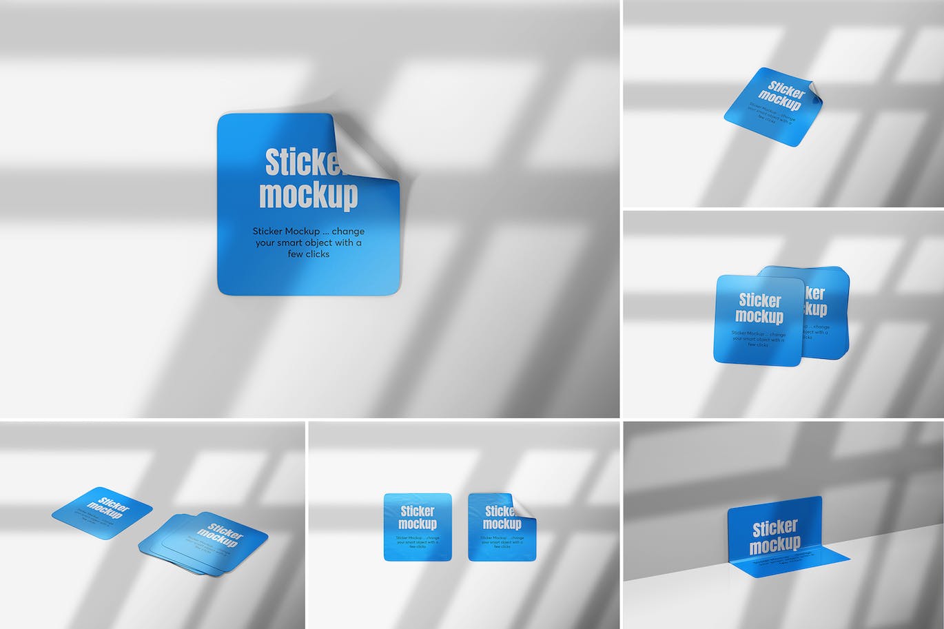 方形胶粘便利贴贴纸设计样机 Square Sticker Mockups 样机素材 sucaiwan.com
