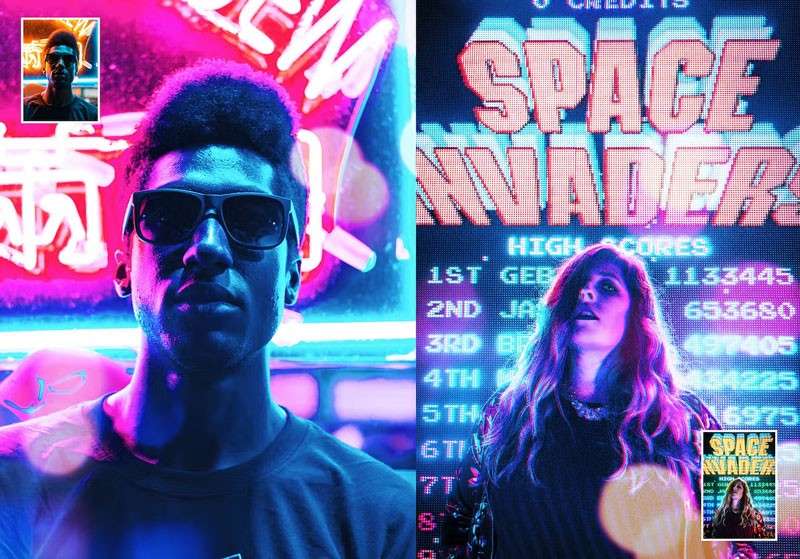 赛博朋克未来感特效PS动作，附视频教程 插件预设 sucaiwan.com