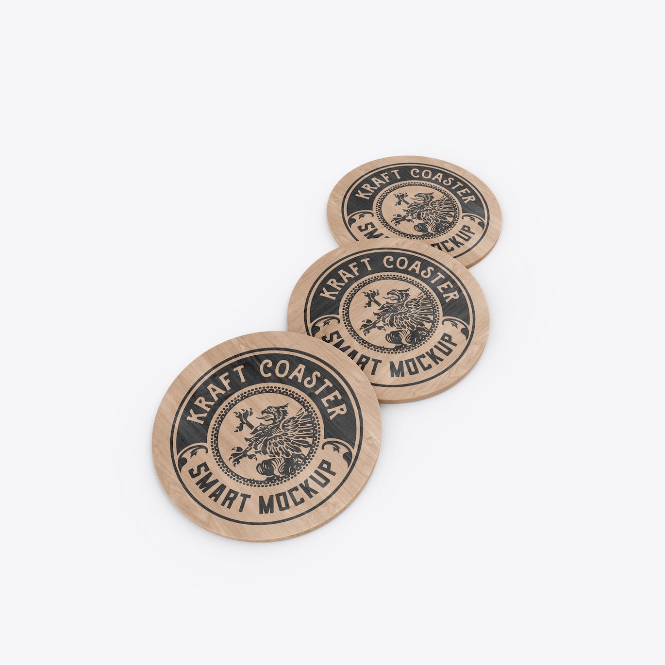 木制圆形杯垫Logo设计样机 Set Round Wooden Coaster Mockup 样机素材 sucaiwan.com