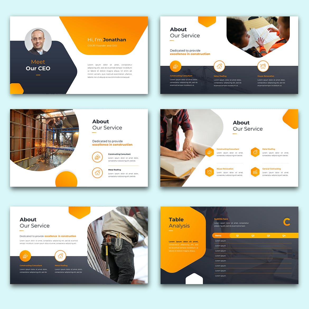 建筑结构设计PPT创意模板 Corr – Constructions PowerPoint Template 幻灯图表 sucaiwan.com