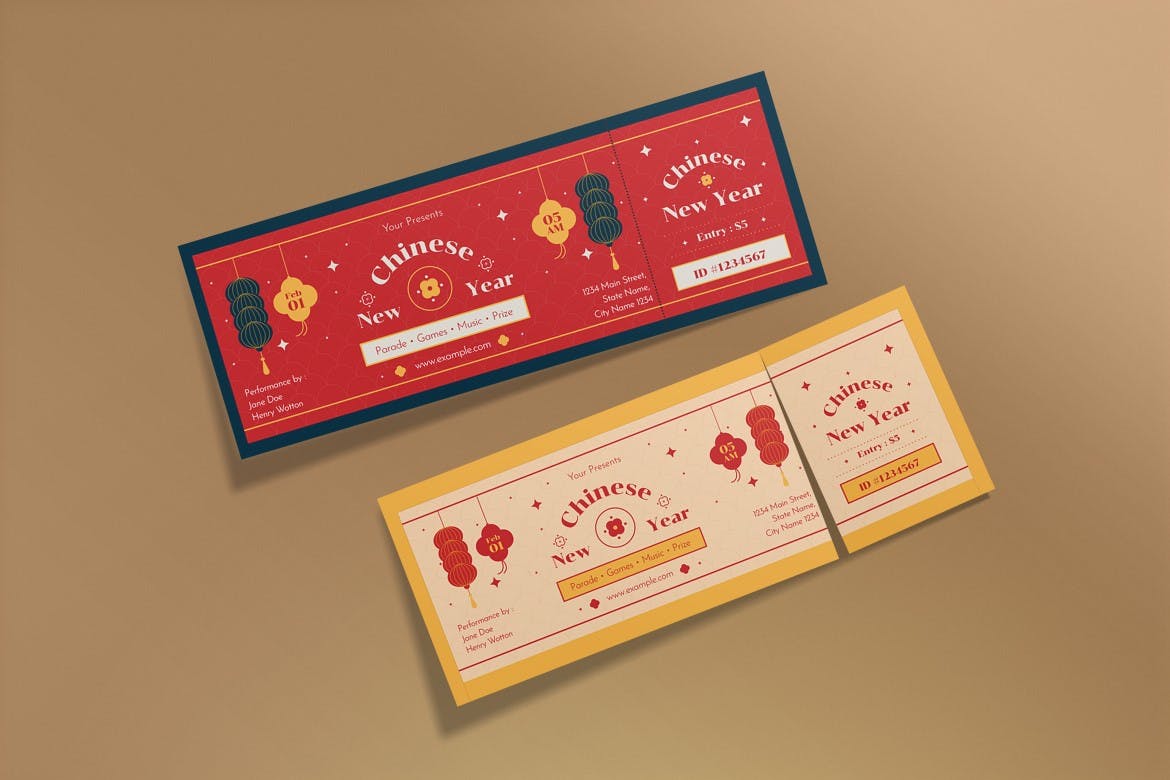 中国农历新年门票设计模板 Chinese Lunar New Year Ticket 设计素材 sucaiwan.com