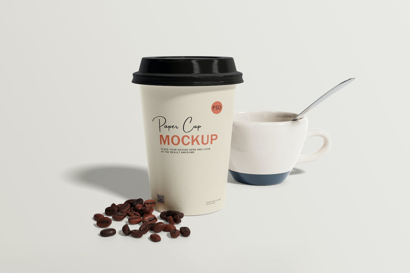 咖啡机咖啡杯包装设计样机 Coffee cup mockup with coffee machine 样机素材 sucaiwan.com