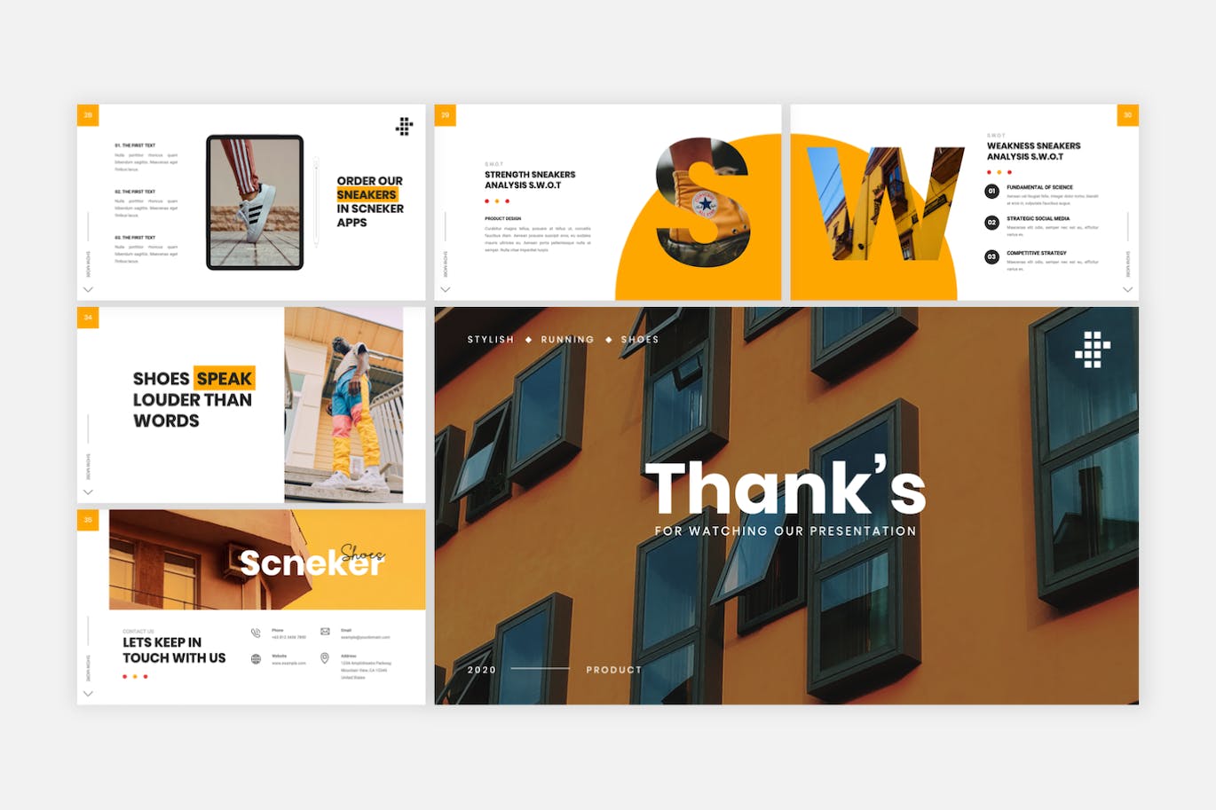 运动鞋品牌PPT幻灯片模板素材 Scneker – Shoes And Sneakers PowerPoint Template 幻灯图表 sucaiwan.com