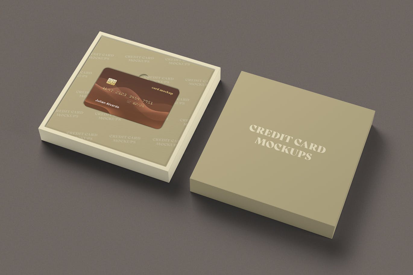 盒子信用卡设计展样机 Credit Card with Box Mockups 样机素材 sucaiwan.com