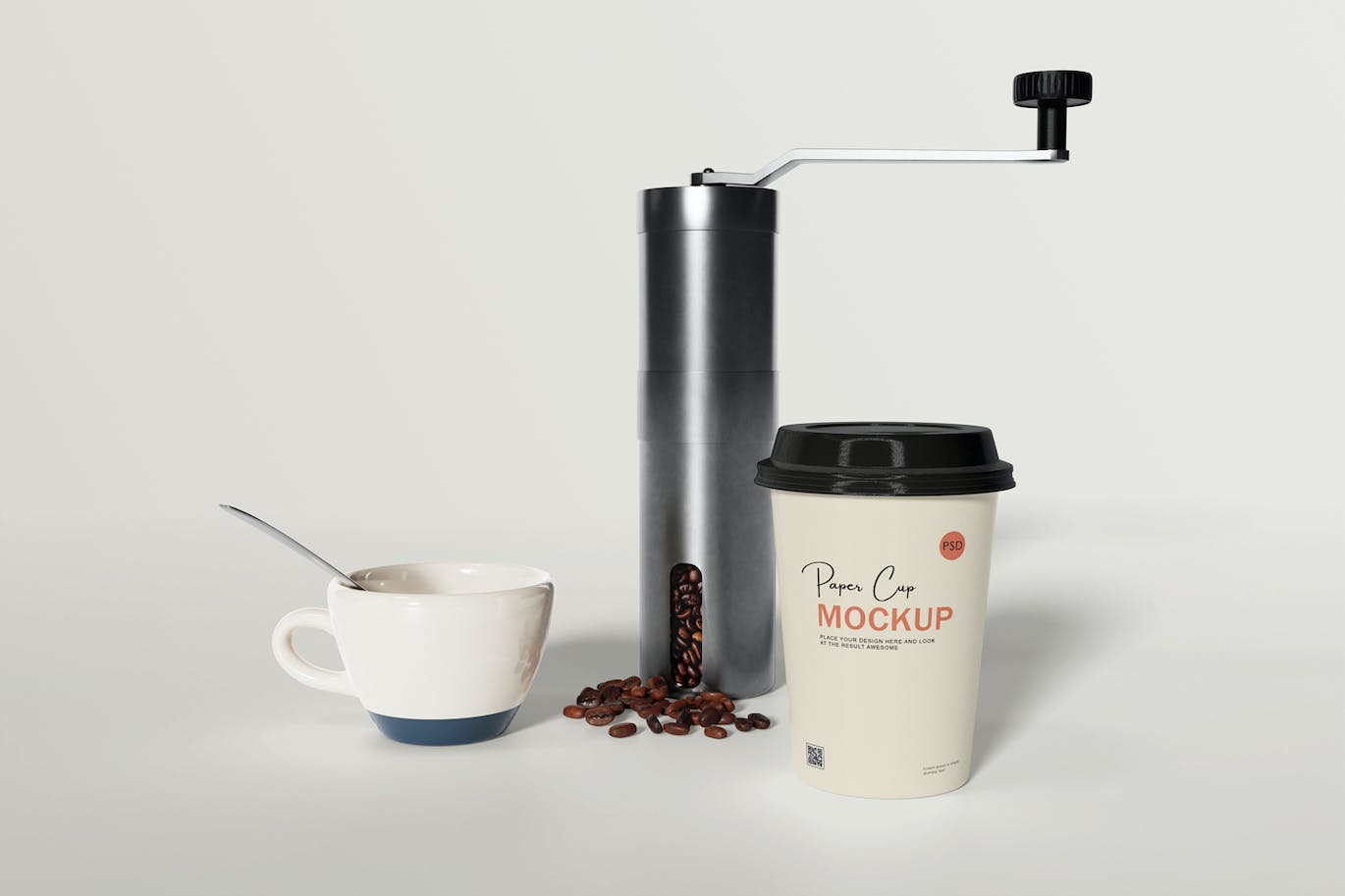 咖啡机咖啡杯包装设计样机 Coffee cup mockup with coffee machine 样机素材 sucaiwan.com