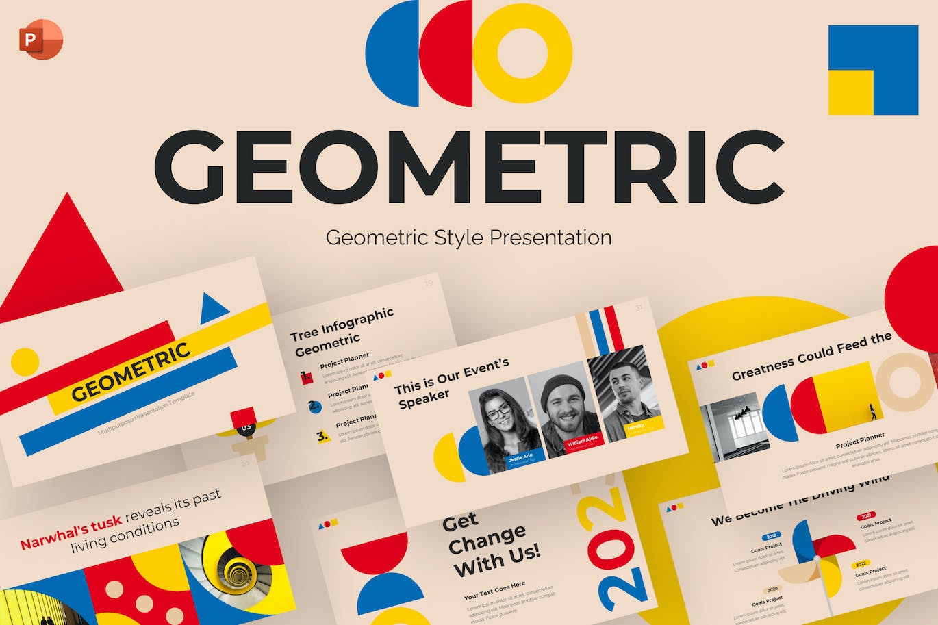 几何风格创意PPT幻灯片模板素材 Geometric Style Creative PowerPoint Template 幻灯图表 sucaiwan.com