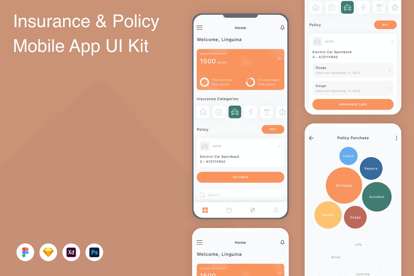 保险方案移动应用程序App设计UI模板 Insurance & Policy Mobile App UI Kit APP UI sucaiwan.com