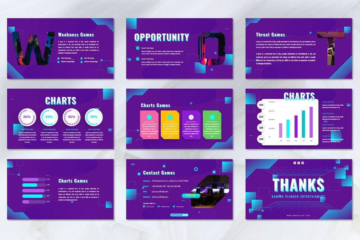 游戏电子竞技PPT模板下载 Croxa – Gaming Esports Powerpoint Template 幻灯图表 sucaiwan.com