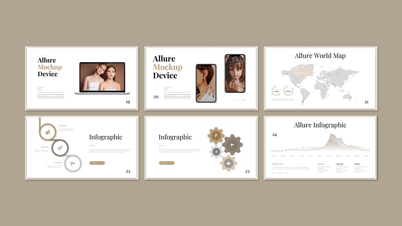 复古时尚演示PPT幻灯片模板素材 Allure – Business Presentation Powerpoint Template 幻灯图表 sucaiwan.com