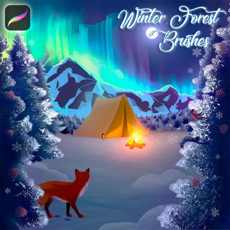 Procreate冬季森林画笔 笔刷资源 sucaiwan.com