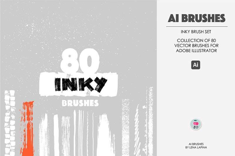 80个干油墨AI矢量笔刷 笔刷资源 sucaiwan.com