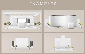 前台展厅接待台展位设计样机模板PSD
