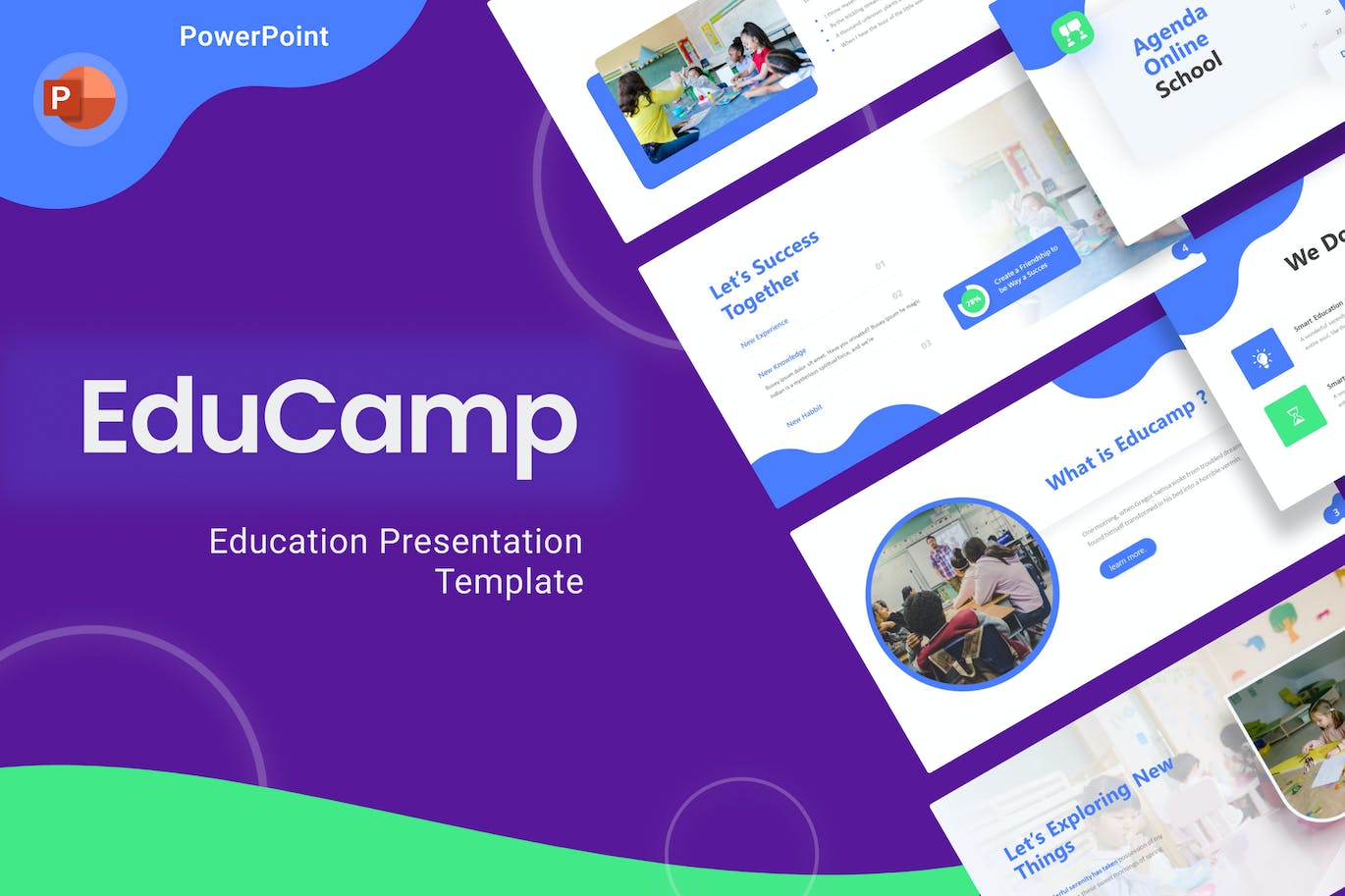 蓝色创意教育PPT幻灯片模板下载 Educamp Blue Creative Education PowerPoint 幻灯图表 sucaiwan.com