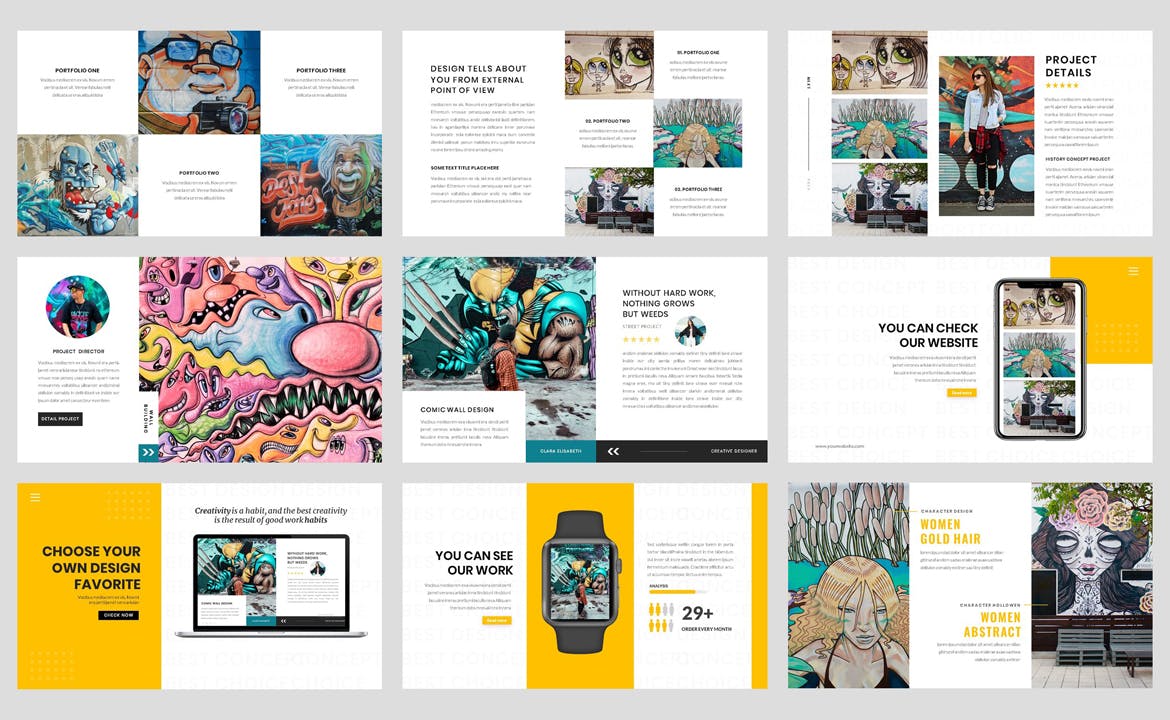 波普艺术创意PPT演示幻灯片模板 Pop Art – Creative PowerPoint Template 幻灯图表 sucaiwan.com