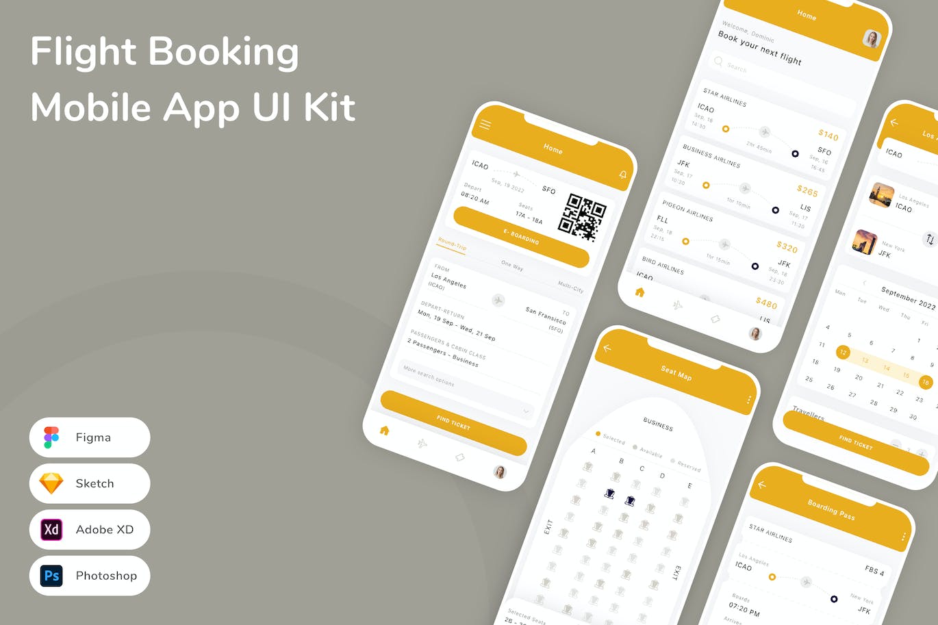 航班预订App应用程序UI设计模板套件 Flight Booking Mobile App UI Kit APP UI sucaiwan.com