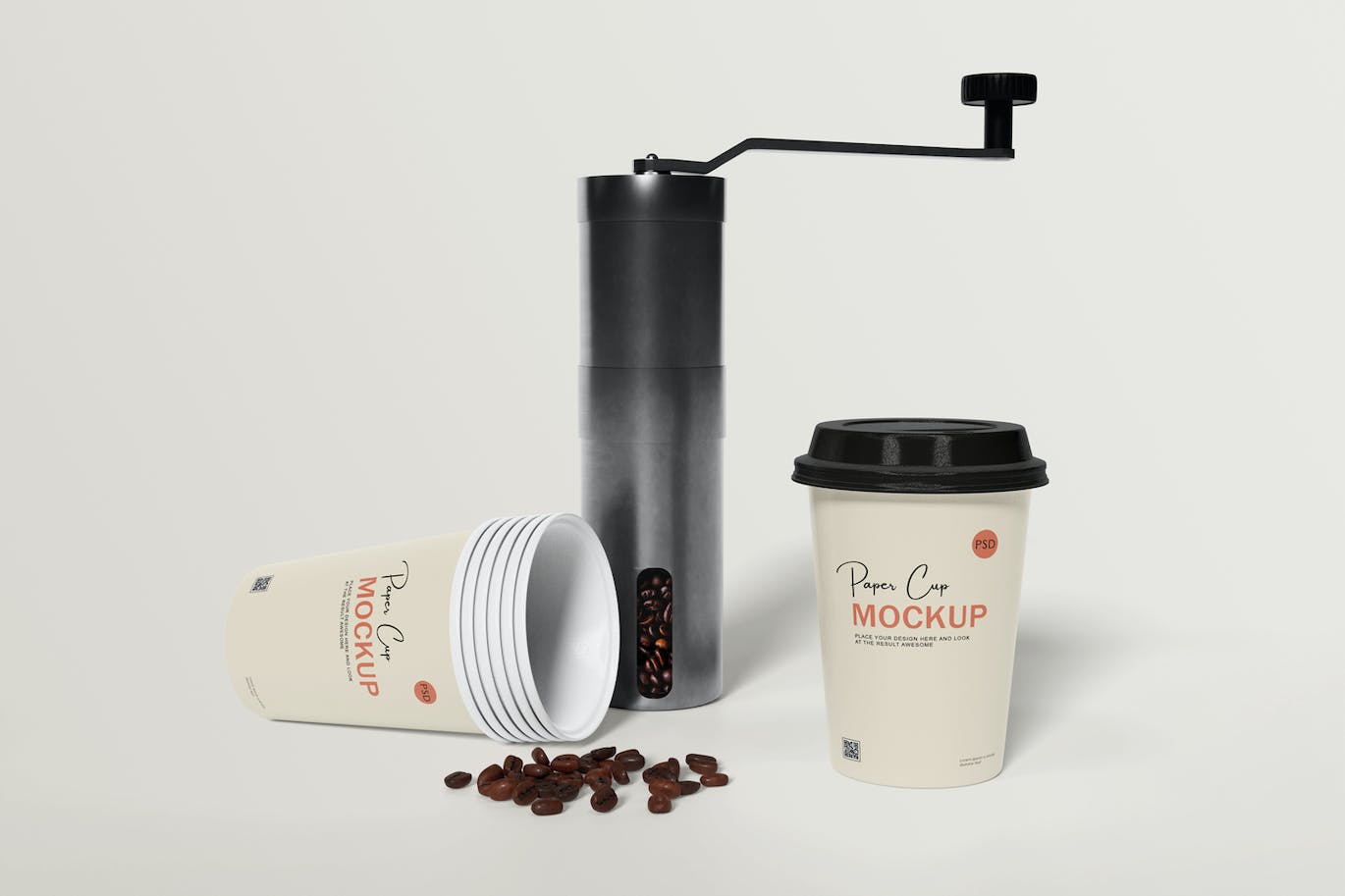 咖啡机咖啡杯包装设计样机 Coffee cup mockup with coffee machine 样机素材 sucaiwan.com