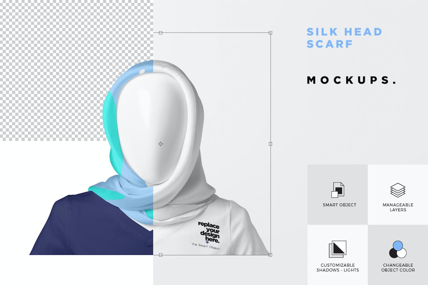 丝绸头巾面料品牌设计样机 Silk Head Scarf Mockups 样机素材 sucaiwan.com