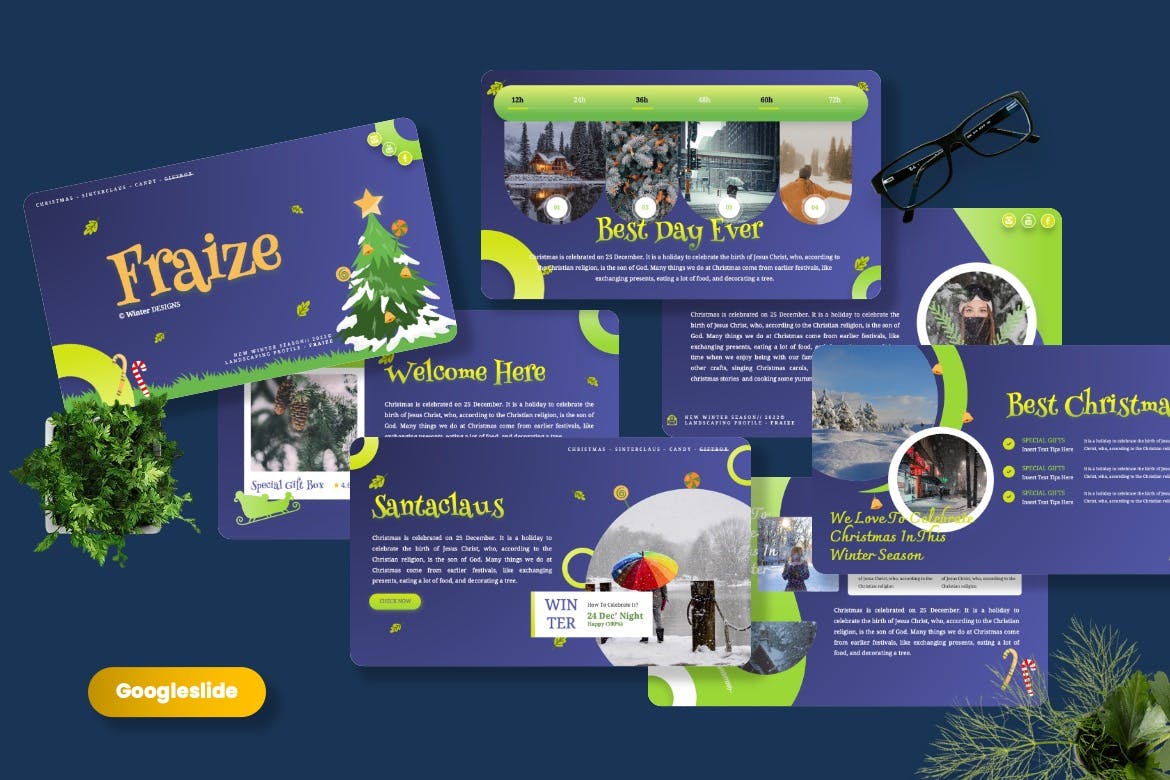 冬季主题Google幻灯片演示模板 Fraize – Winter Season Googleslide Templates 幻灯图表 sucaiwan.com