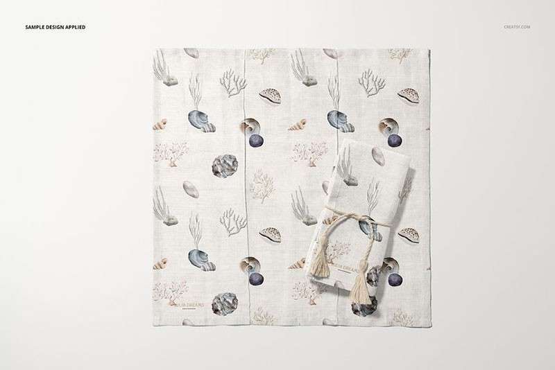 棉质亚麻布餐巾设计样机PSD 样机素材 sucaiwan.com