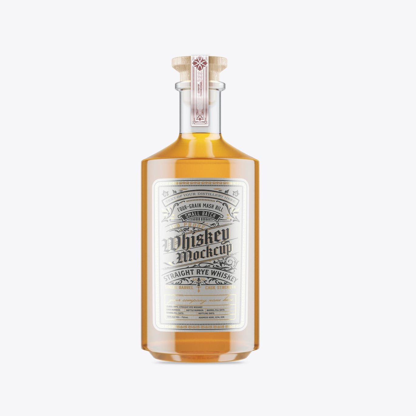 威士忌酒玻璃瓶包装设计样机 Pack Whiskey Liquor Glass Bottle Mockup 样机素材 sucaiwan.com