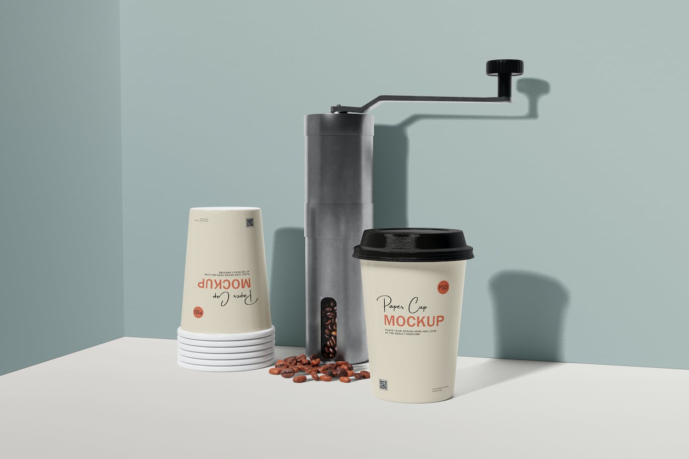 咖啡机咖啡杯包装设计样机 Coffee cup mockup with coffee machine 样机素材 sucaiwan.com