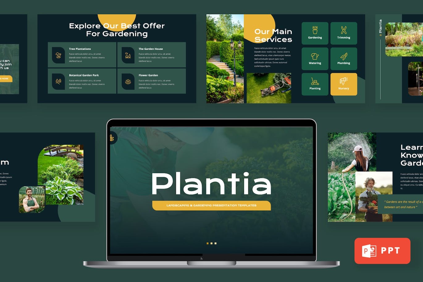 园林绿化和园艺PPT模板下载 Plantia – Landscaping Powerpoint Template 幻灯图表 sucaiwan.com