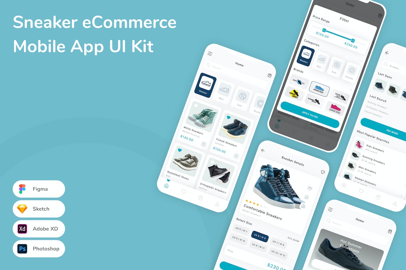 运动鞋电子商务App应用程序UI设计模板套件 Sneaker eCommerce Mobile App UI Kit APP UI sucaiwan.com
