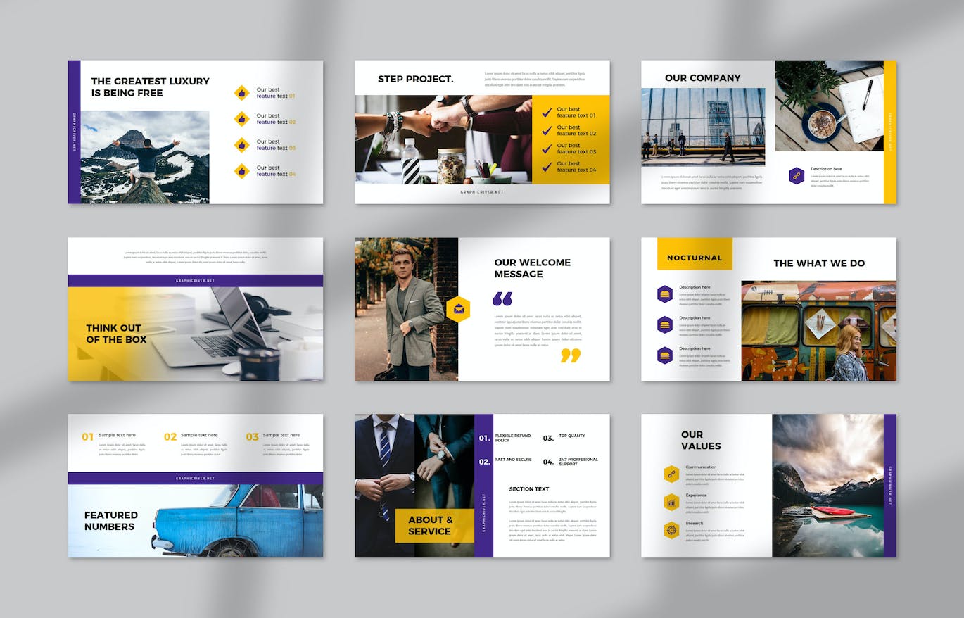 公司产品介绍PPT模板 Nocturnal Business PowerPoint 幻灯图表 sucaiwan.com