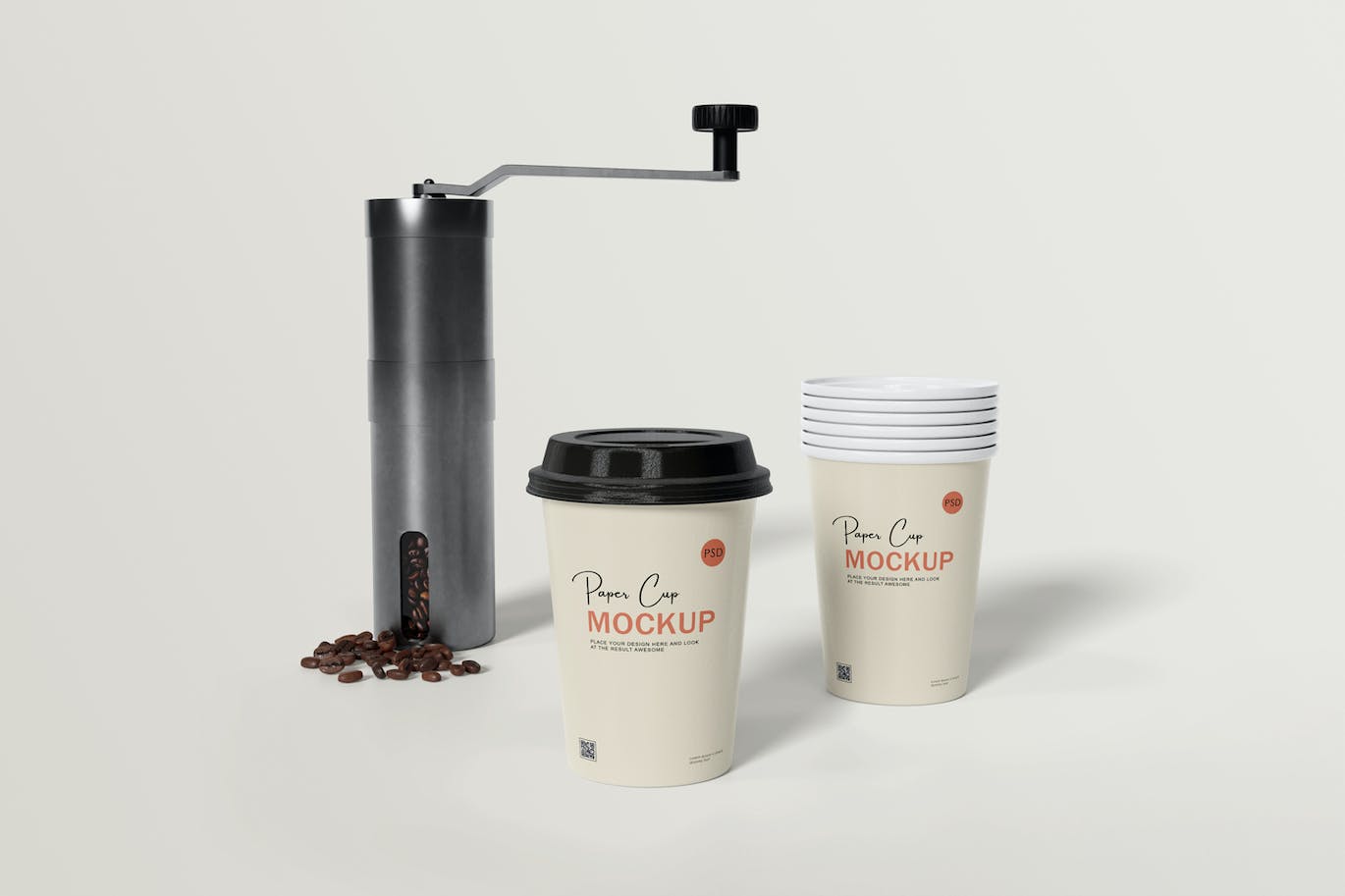 咖啡机咖啡杯包装设计样机 Coffee cup mockup with coffee machine 样机素材 sucaiwan.com