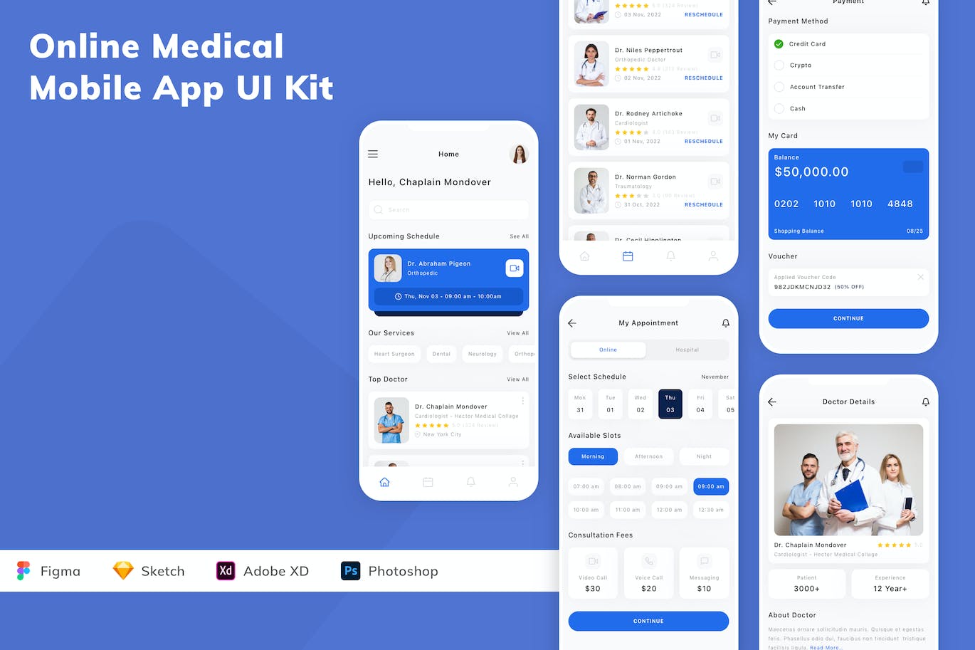 在线医疗移动应用程序App UI设计套件 Online Medical Mobile App UI Kit APP UI sucaiwan.com