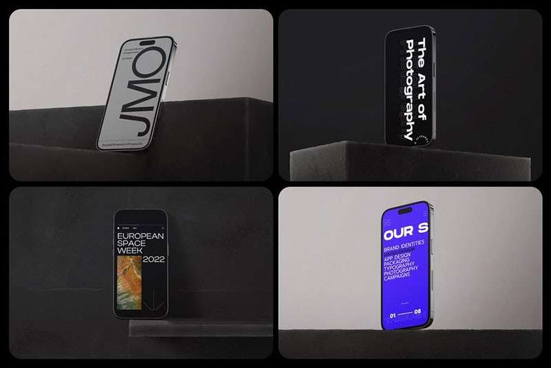 iPhone14 Pro手机暗色场景样机模板PSD 样机素材 sucaiwan.com