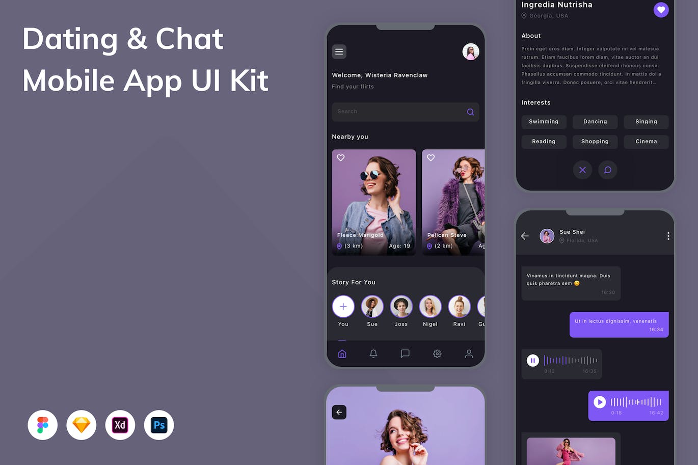 约会和聊天App应用程序UI设计模板套件 Dating & Chat Mobile App UI Kit APP UI sucaiwan.com