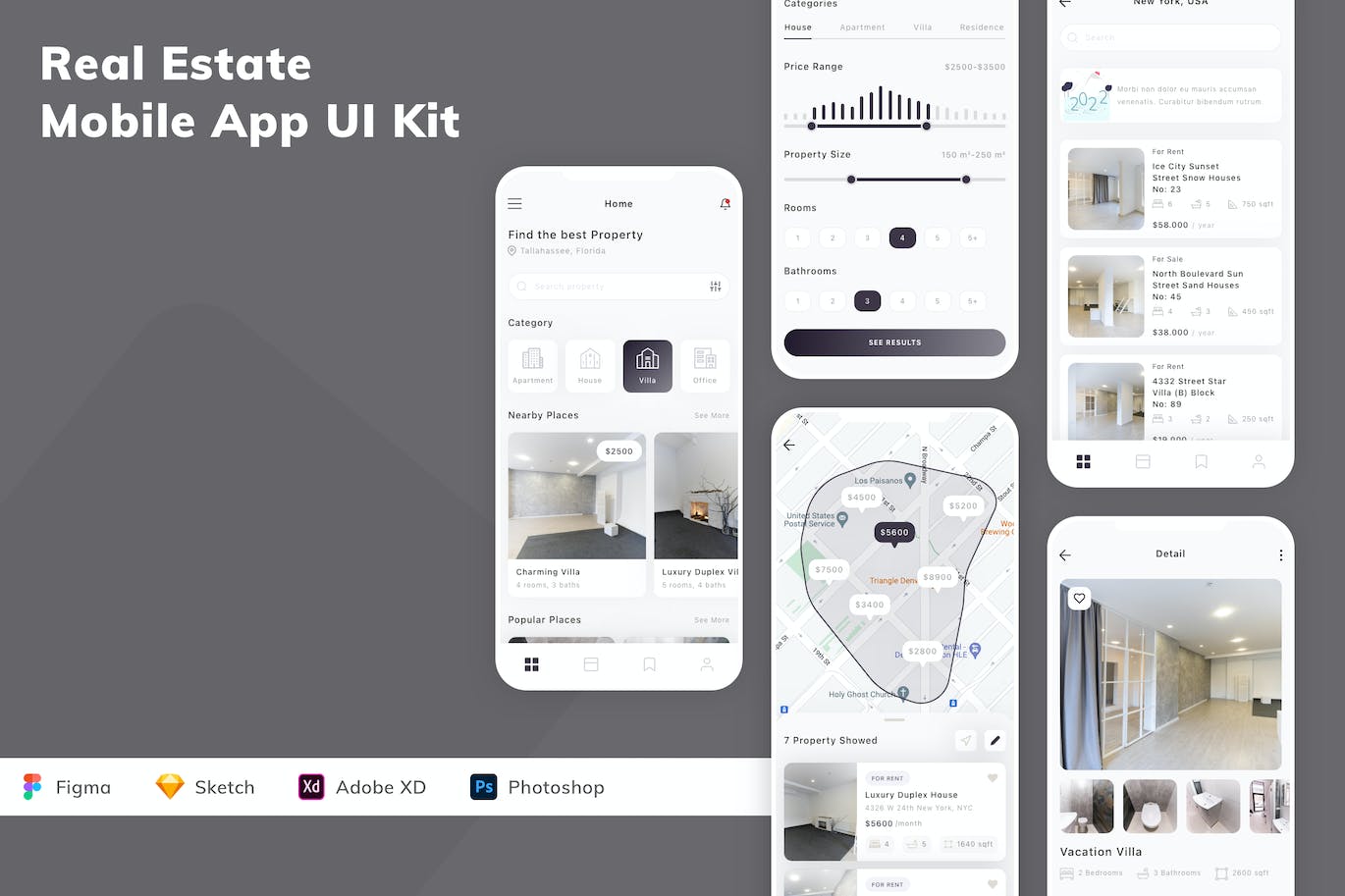 房地产业务应用App模板UI套件 Real Estate Mobile App UI Kit APP UI sucaiwan.com