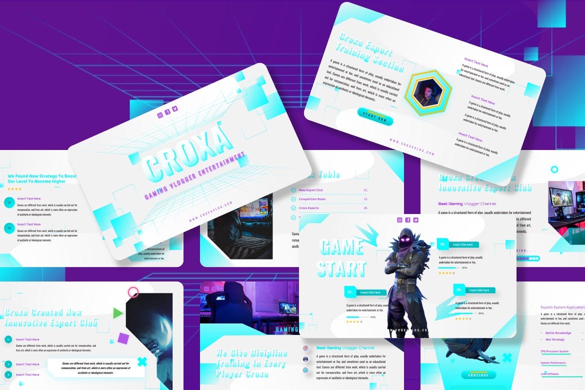 游戏电子竞技PPT模板下载 Croxa – Gaming Esports Powerpoint Template 幻灯图表 sucaiwan.com