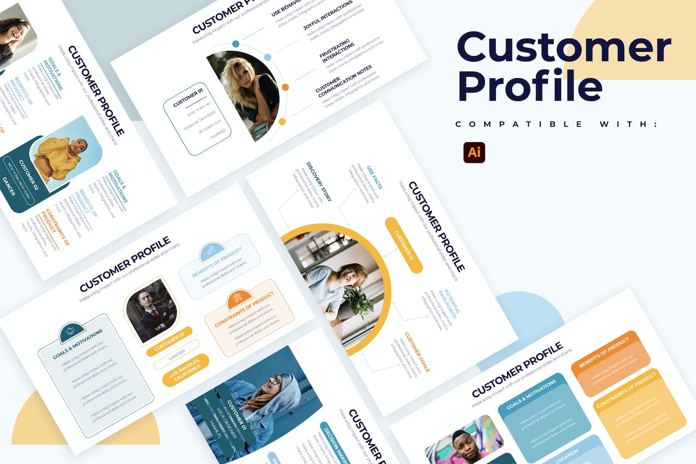 客户资料信息图表矢量模板 Business Customer Profile Illustrator Infographics 幻灯图表 sucaiwan.com