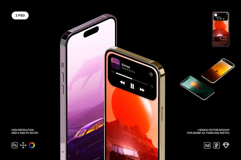 iPhone 14 Pro 灵动岛设计展示样机模板 样机素材 sucaiwan.com