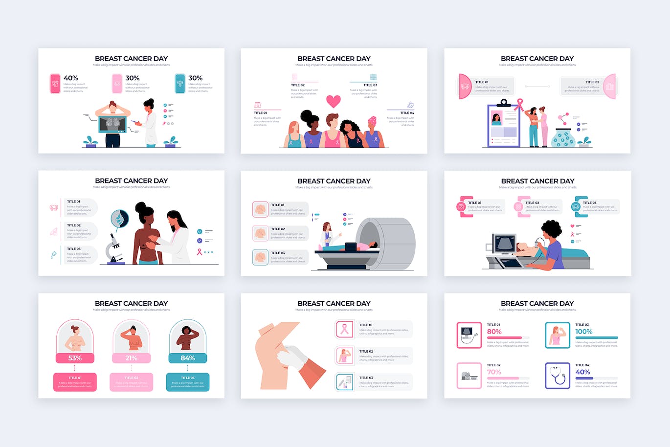 乳腺癌日信息图表矢量模板 Breast Cancer Day Illustrator Infographics 幻灯图表 sucaiwan.com