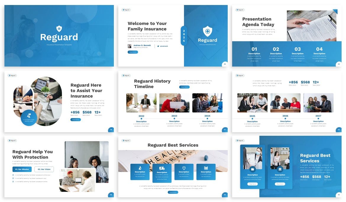 安全保险幻灯片演示PPT模板 Reguard – Insurance Powerpoint Template 幻灯图表 sucaiwan.com
